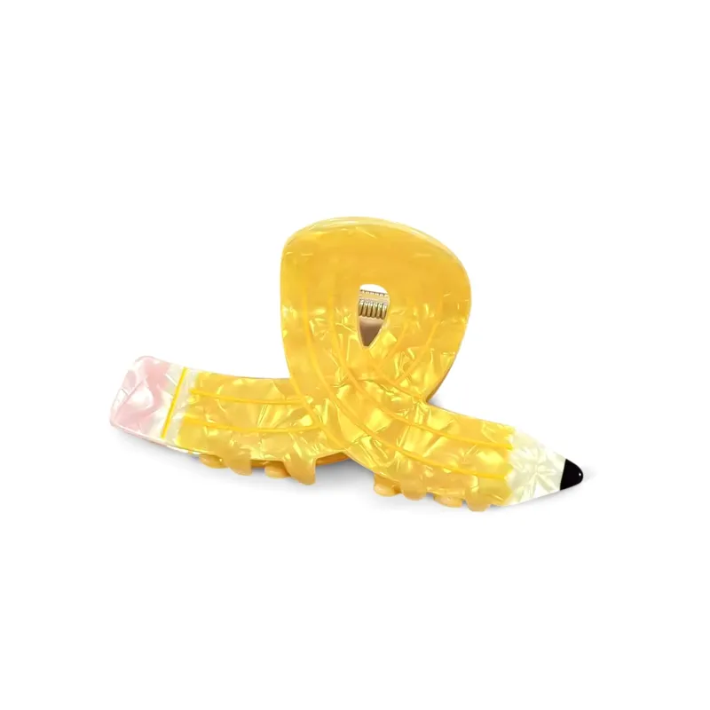 Pinza para el cabello con forma de lápiz amarillo