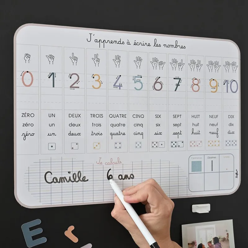 Pizarra magnética "Aprendo a escribir números" - Pizarra magnética educativa y creativa para niños, no requiere taladros y es modular.