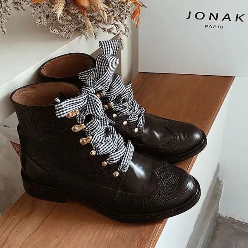 Cordones con estampado Vichy - Negro - Cordones de primavera - Regalo de primavera - Idea de regalo para mujeres y escolares