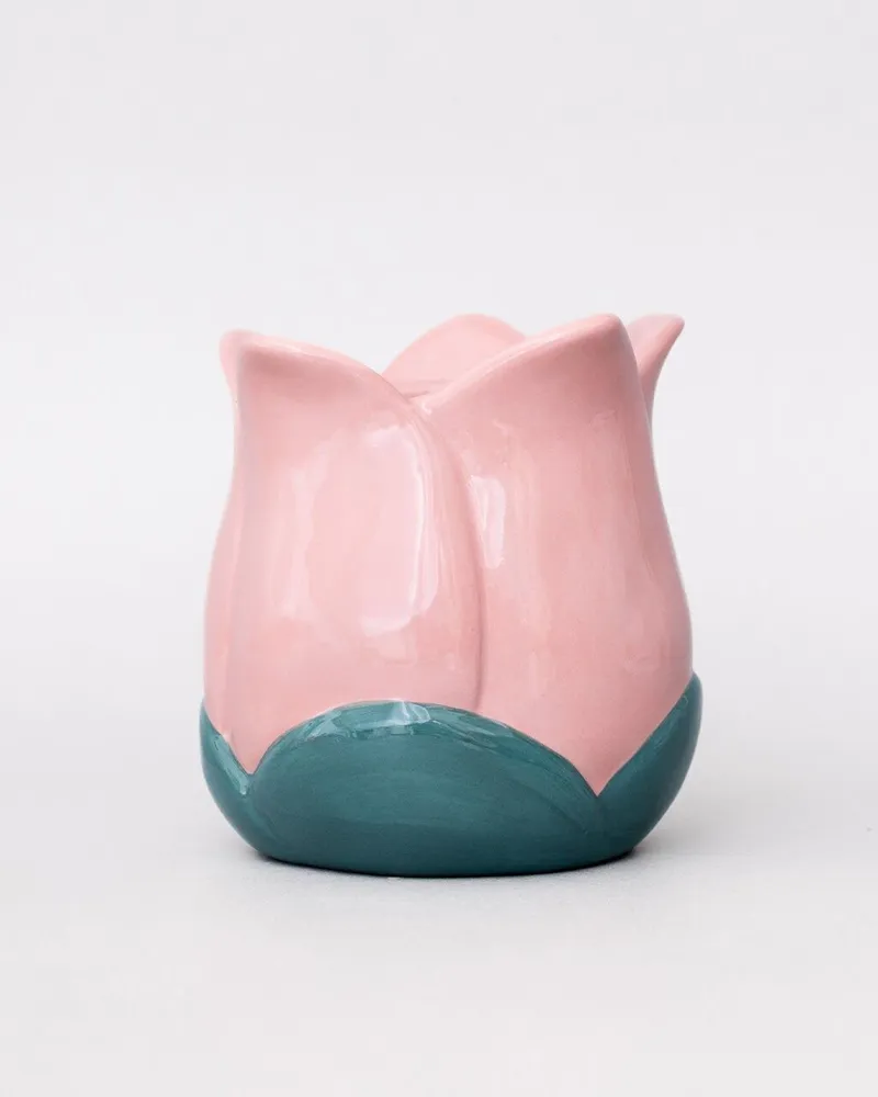 Portalápices de cerámica, tulipán (rosa)