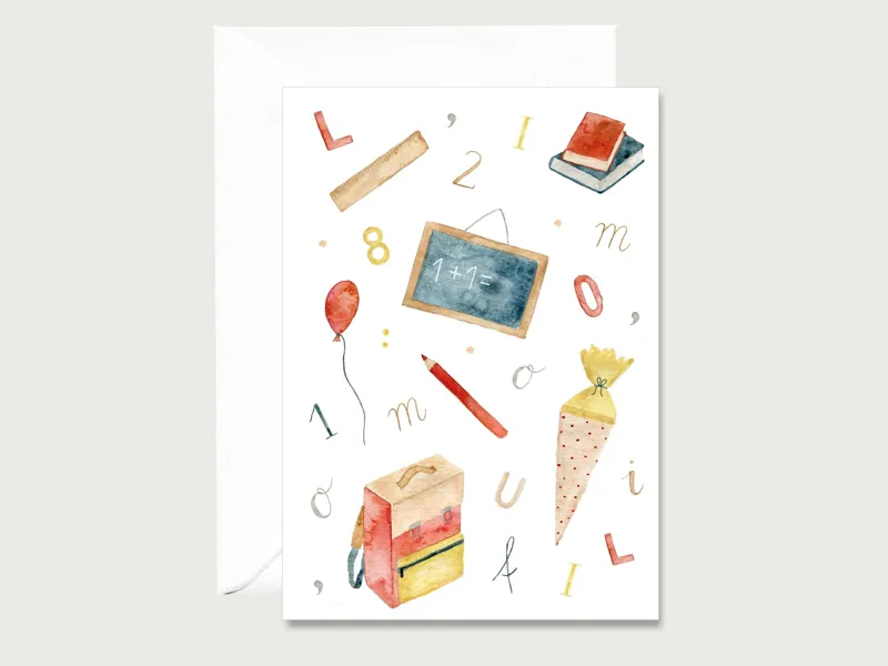 Tarjeta para empezar la escuela tarjeta de felicitación escolar tarjeta plegable CORAZÓN Y PAPEL